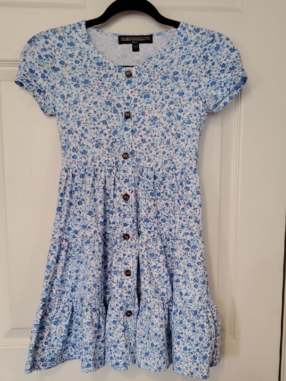 Three Pink Hearts Kids Blue Floral Button-Front Dress